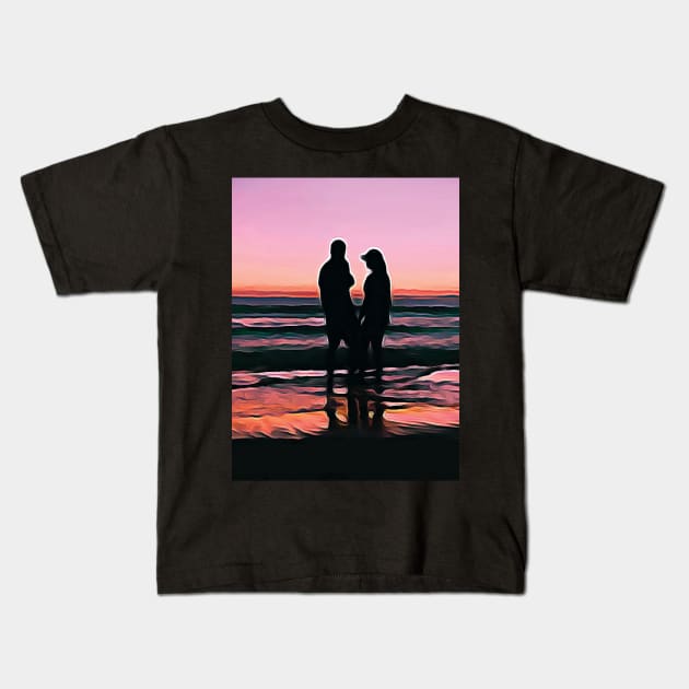 Couples wedding on beach Oil Painting Art Kids T-Shirt by Aziz